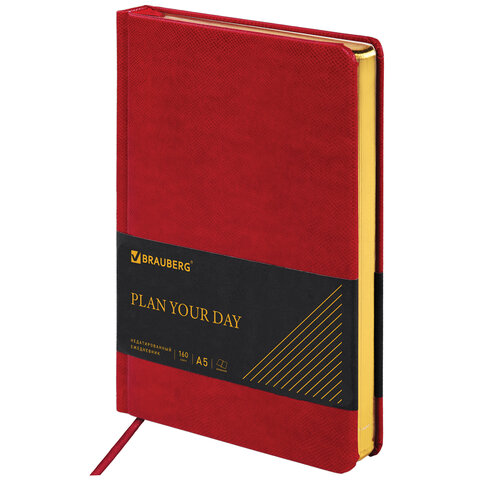 Ежедневник недатированный А5 138х213мм BRAUBERG Iguana под кожу, 160л, бордовый, 125092