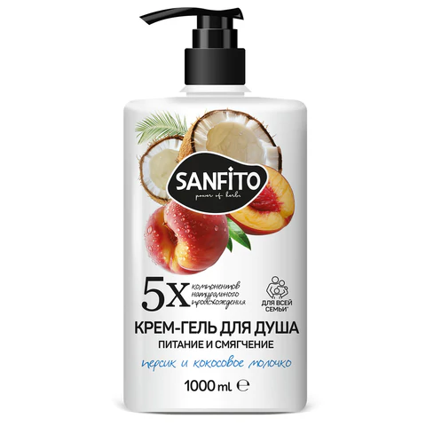 Гель для душа 1л, SANFITO "Персик и молочко", питание и смягчение, 25464 701227