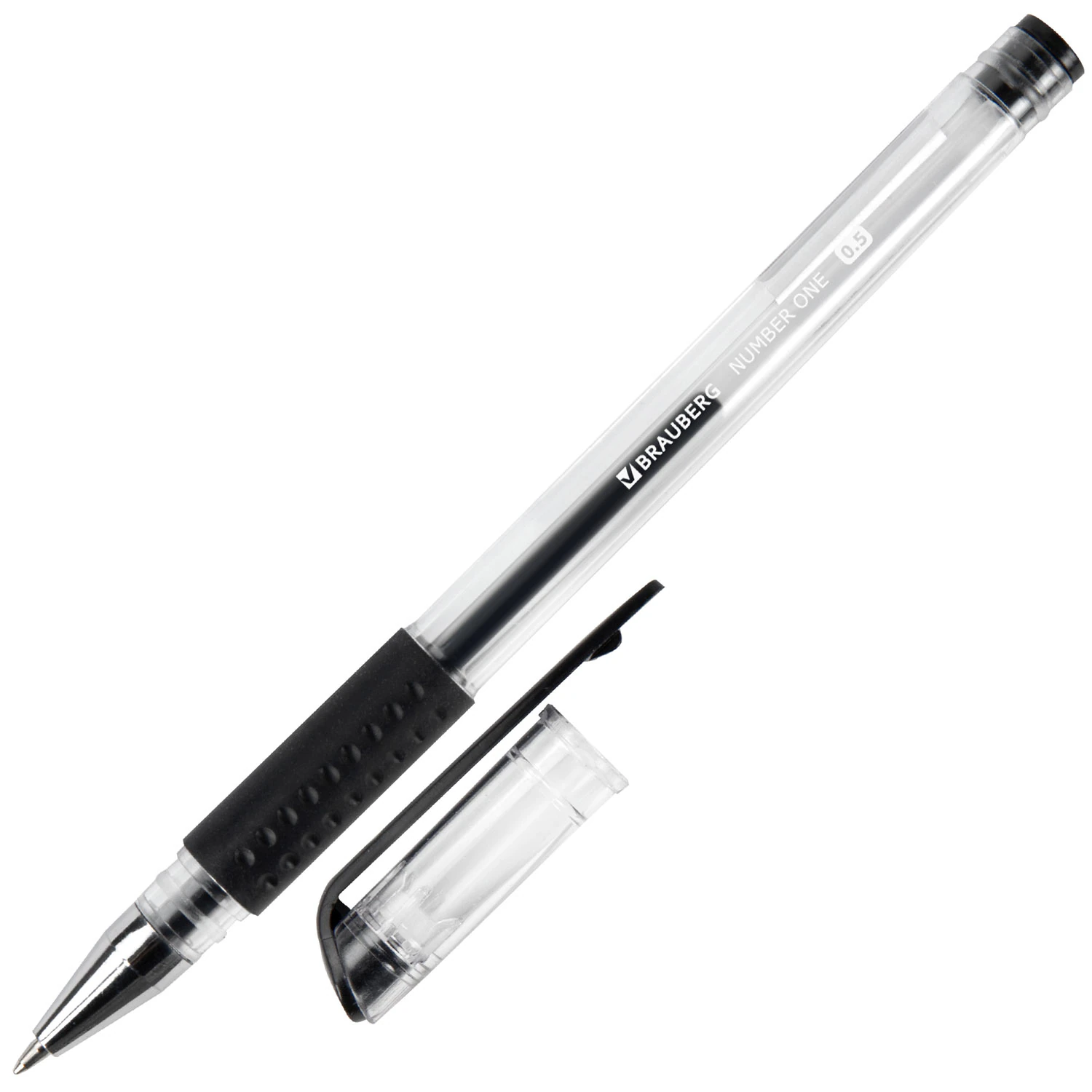 Ручка гелевая с грипом BRAUBERG Number One, ЧЕРНАЯ, пишущий узел 0,5мм, линия 0,35мм, 141194