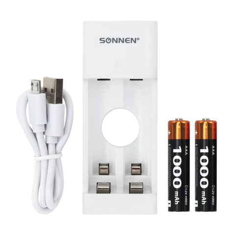 Зарядное устройство с аккумуляторами 2 шт. AAA (HR03), 1000 mAh, SONNEN BC2, в блистере, 455004 - МСК «Форвард»