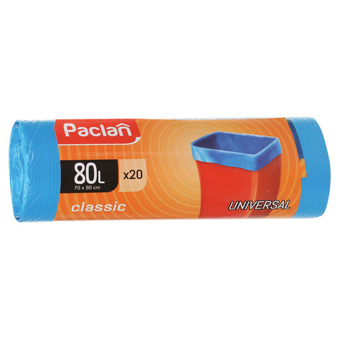 Мешки д/мусора 80л, синие, в рулоне 20шт, ПНД, 12мкм, 70х90см, PACLAN "Classic", 402054 606335
