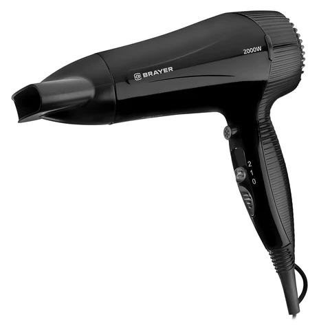 Фен для волос настенный BRAYER BR3021BK, 2000 Вт, пластик, 2 скорости, 2 температурных режима, черный 608945 - МСК «Форвард»