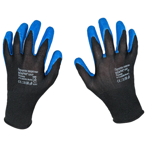 Перчатки нейлоновые SCAFFA "Grip", текстурированное латексное покрытие (облив), размер 8, M (средний), 00-00015294 701643