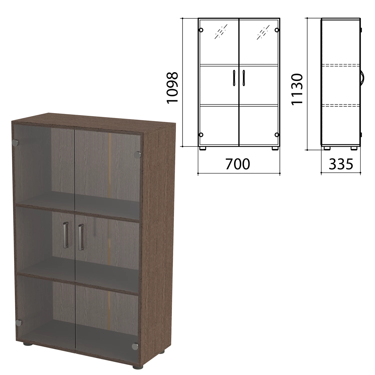Шкаф закрытый со стеклом "Канц", 700х335х1130 мм, цвет венге (КОМПЛЕКТ) 980503