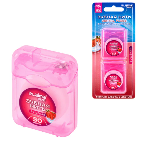 Зубная нить вощеная 100 м (2 шт. х 50 м), мягкая забота о деснах, ВКУС КЛУБНИКИ, LAIMA DENT, 609416 - МСК «Форвард»