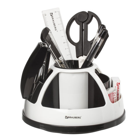 Канцелярский набор BRAUBERG "ULTRA", 10 предметов, вращающаяся конструкция, черно-белый, 236954