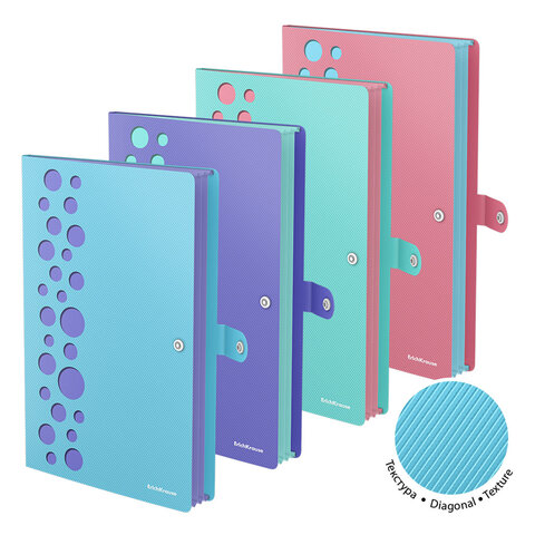 Папка-органайзер на кнопке 4 отделения, ERICH KRAUSE "Diagonal Pastel", 600 мкм, до 150 л., А4, ассорти, 61211 272943 - МСК «Форвард»