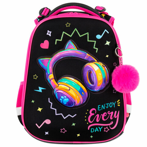 Ранец BRAUBERG PREMIUM, 2 отделения, с брелоком, "Headphones", велюровая нашивка, 38х29х16 см, 273100 - МСК «Форвард»