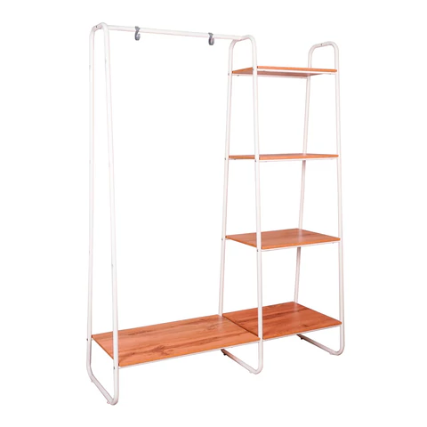 Вешалка-стеллаж ZMI "Скандинавия-1", 1470х1100х385 мм, 5 полок, металл/ЛДСП, белая/дуб, ГСС1 Б 700931 - МСК «Форвард»