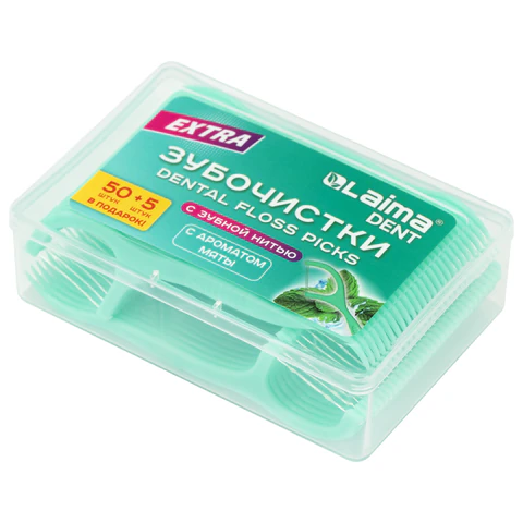 Зубочистки-флоссеры с зубной нитью "50 шт. + 5 в подарок!", в боксе, ВКУС МЯТЫ, LAIMA DENT, 609405 - МСК «Форвард»