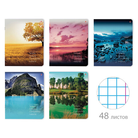 Тетрадь А5 48л. АЛЬТ скоба, клетка, глянцевый лак, Пейзажи (5 видов), 7-48-637 404118
