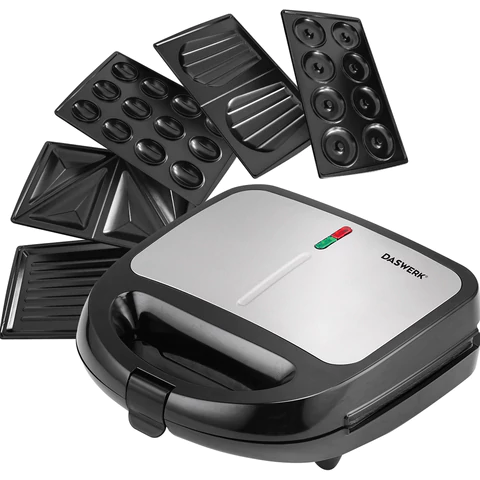 Мультипекарь 6 в 1, вафельница/гриль/орешница/сэндвич/пончики/печенье, 6 съемных панелей, 750 Вт, DASWERK (ДАСВЕРК), MB-2, 456332 - МСК «Форвард»