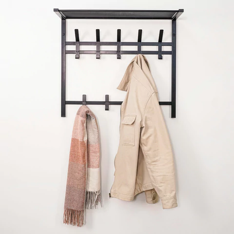 Вешалка настенная с полкой 2 яруса ZMI "Торонто-22", 585х670х270 мм, 9 крючков, металл, черная, ВСПТ22 Ч 700938 - МСК «Форвард»