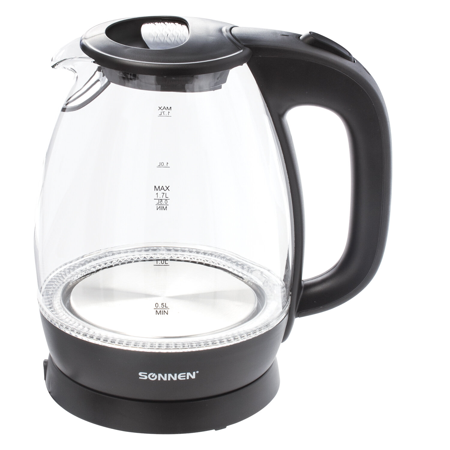 Чайник SONNEN KT-1786, 1,7л, 2200Вт, закрытый нагревательный элемент, стекло, 453422