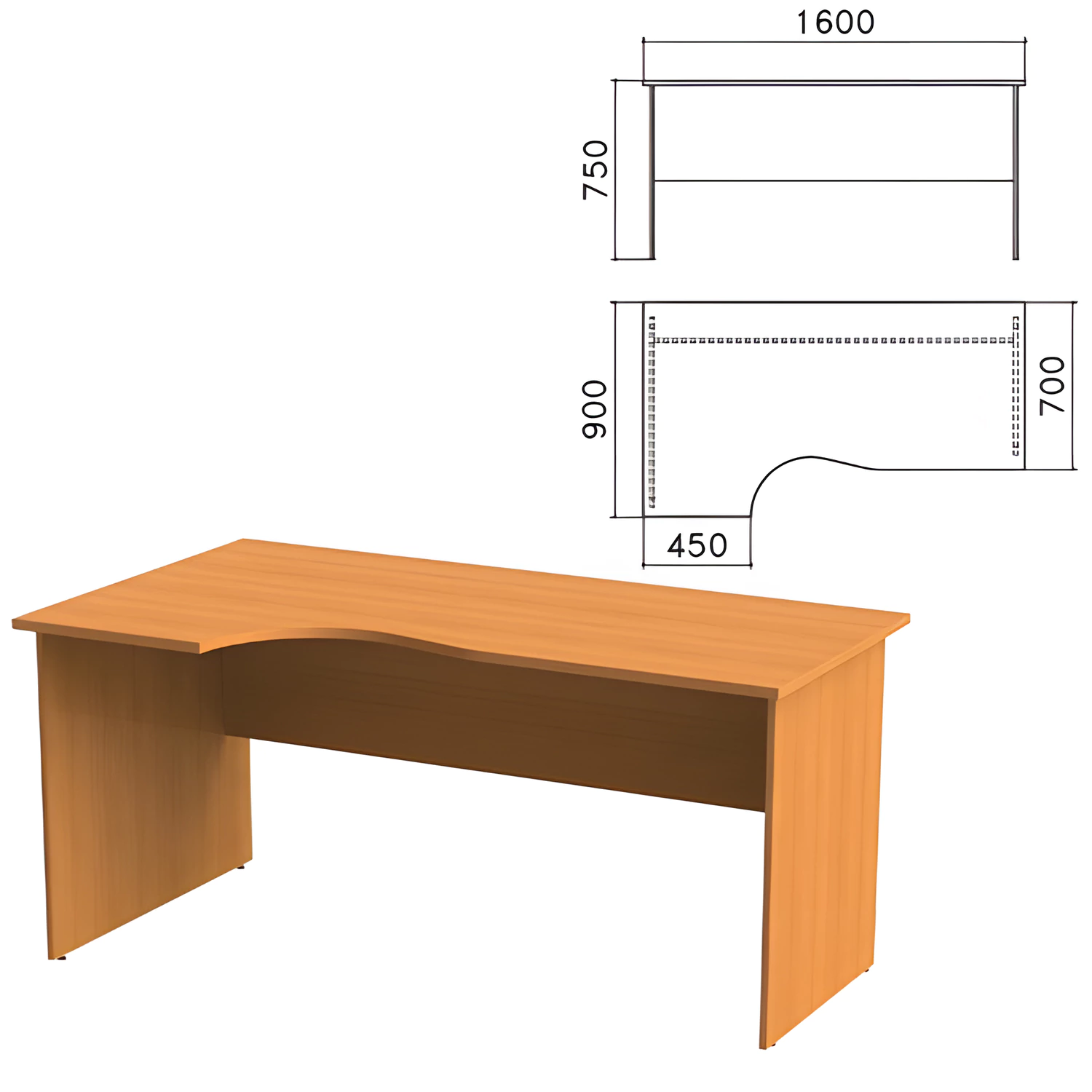 Стол письменный эргономичный "Фея" (ш1600*г900*в750 мм), левый, цвет орех милан, СФ09.5 640009