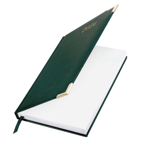 Ежедневник датированный 2026 А5 138x213мм BRAUBERG Senator, под кожу, зеленый, 117092 - МСК «Форвард»