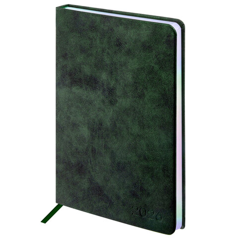 Ежедневник датированный 2026 А5 138х213 мм, BRAUBERG "Ice", под кожу, темно-зеленый, 117391 - МСК «Форвард»