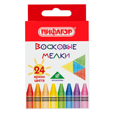 Восковые мелки ПИФАГОР "СОЛНЫШКО", НАБОР 24 цв., 227281