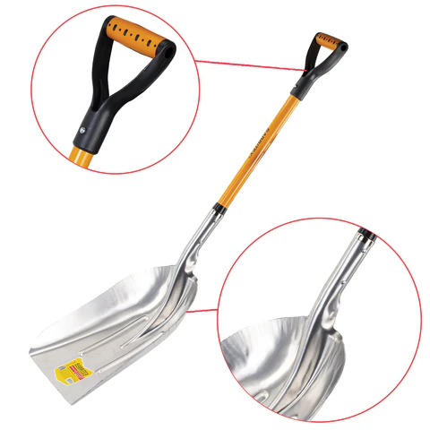 Лопата алюминиевая для снега 37х48 см, ОБЩАЯ ДЛИНА 120 см, черенок стекловолокно, V-ручка, RABBITEX (РАББИТЕКС) "FIBERGLASS", 700486 - МСК «Форвард»