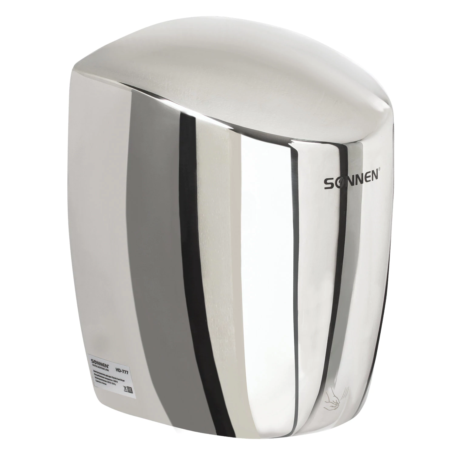 Сушилка для рук SONNEN HD-777, 1200 Вт, нержавеющая сталь, антивандальная, хром 604748