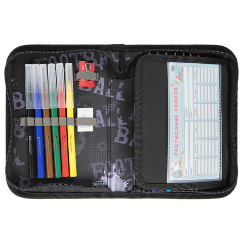 Пенал BRAUBERG с наполнением, 1 отделение, 1 откидная планка, 24 предмета, 21х14 см, "Fireball", 270723 - МСК «Форвард»