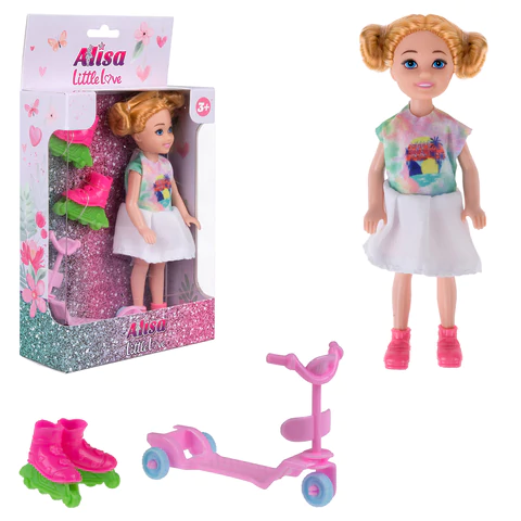 КУКЛА "Alisa Little Love", НАБОР, с самокатом и роликами, КОМПЛЕКТ 6ШТ 14,4 см, АССОРТИ, 3 вида, 1TOY 666149 - МСК «Форвард»