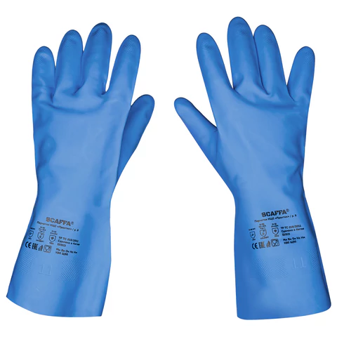 Перчатки нитриловые SCAFFA "Практик", хлопчатобумажное напыление, КЩС-1, размер 11, XXL (экстра большой), синие, 00-01017724 701658 - МСК «Форвард»