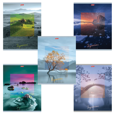 Тетрадь А5 80л. HATBER скоба, клетка, обложка картон, IMPRESSIONS (5 видов), 80Т5В1 T242148 402911