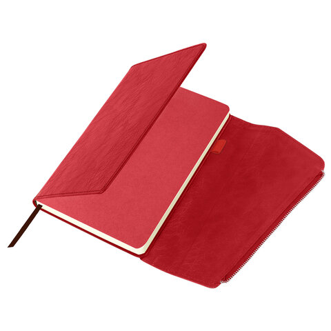 Ежедневник датированный 2026, А5, 145х213 мм, BRAUBERG "Jacket", под кожу, клапан, держатель, красный, 117401 - МСК «Форвард»
