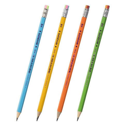 Карандаш чернографитный ЮНЛАНДИЯ, 1шт., "НЕОНЧИКИ", НВ, корпус ассорти, с ластиком, 181589