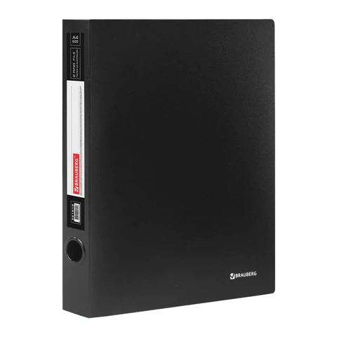 Папка на 2 кольцах BRAUBERG Стандарт, 40мм, черная, до 300 листов, 0,9мм, 221618