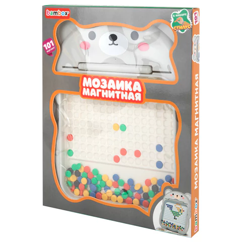 Мозаика магнитная развивающая для детей "Медвежонок", стилус, 101 магнит, 10 карточек, BAMBOX (БАМБОКС), 665891