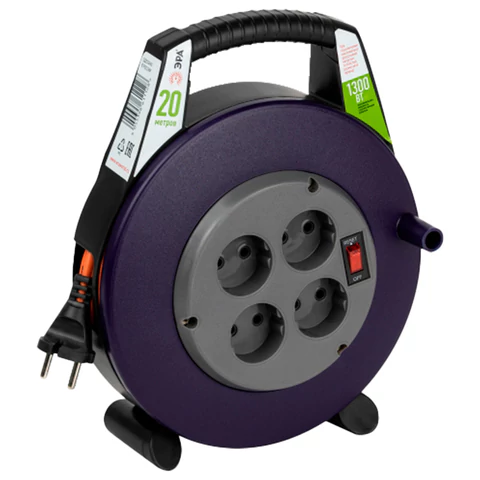 Удлинитель на катушке ЭРА BPx-4, 4 розетки без заземления, с выключателем, 20 м, 2x0,75 мм, 1300 Вт, 4-2x0,75-20m 514132 - МСК «Форвард»
