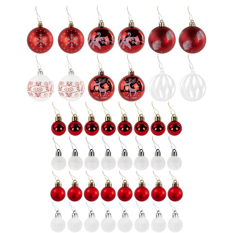 Шары ёлочные НАБОР 44 шт., 6 см/3 см,"Red&White", красные/белые, пластик, ЗОЛОТАЯ СКАЗКА, 592166 - МСК «Форвард»
