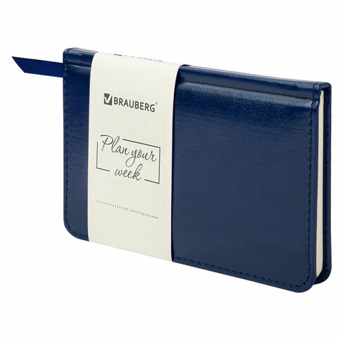 Еженедельник недатированный МАЛЫЙ ФОРМАТ 95х155мм А6 BRAUBERG Imperial под кожу, 64л, т-синий,126186