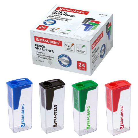 Точилка BRAUBERG "Assistant", с контейнером, пластиковая, корпус ассорти, 228451 - МСК «Форвард»