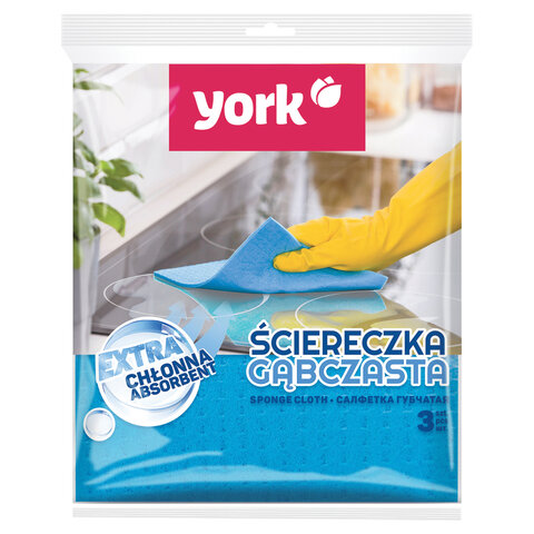 Салфетки ЦЕЛЛЮЛОЗНЫЕ (губчатые), 15,5х17,5 см, КОМПЛЕКТ 3 шт., СУПЕР впитываемость, YORK, 24010 608408 - МСК «Форвард»
