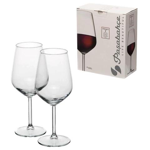 Бокал для вина на ножке, 490 мл, СРЕДНИЙ РАЗМЕР, КОМПЛЕКТ 2 штуки, стекло, PASABAHCE "АЛЛЕГРА", фирменная подарочная упаковка, 440065 700566 - МСК «Форвард»