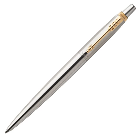 Ручка гелевая PARKER Jotter Stainless Steel GT, корпус серебристый, позол. детали, черная, 2020647 142843