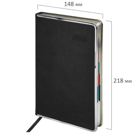 Ежедневник датированный 2026 А5 148х218 мм, GALANT "Infinity Silver", под кожу, черный, 117495 - МСК «Форвард»