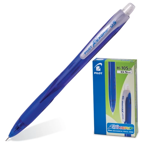 Карандаш механический 0,5 мм, PILOT Н-105 Rex Grip, ластик, резиновый грип, корпус синий, H-105 Н-10 180310