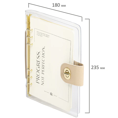 Блокнот А5 180x235 мм, BRAUBERG "Fabulous", гибкий, на кольцах, застежка, 80 л., бежевый, 116194 - МСК «Форвард»