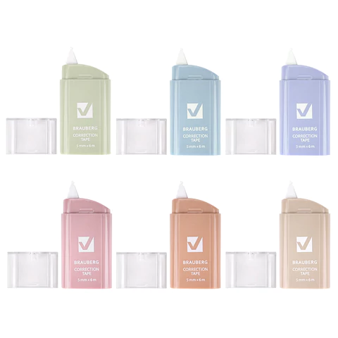 Корректирующая лента BRAUBERG COMPACT PASTEL, 5 мм х 6 м, КОМПЛЕКТ 6 штук, пенал с zip-lock, 272496 - МСК «Форвард»