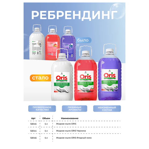 Мыло жидкое 5кг Grass Milana/ORIS "Эконом", ПЭТ, 125352 608259 ЧЕСТНЫЙ ЗНАК! - МСК «Форвард»