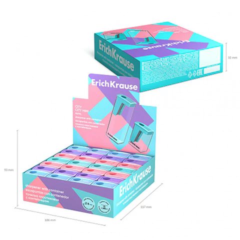 Точилка ERICH KRAUSE "City Mini", с контейнером, пластиковая, корпус ассорти, 61277 272901 минпромторг - МСК «Форвард»