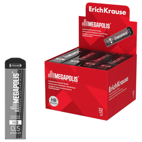 Грифели запасные для механических карандашей 0,5 мм ERICH KRAUSE, HB, КОМПЛЕКТ 20 ШТ., 20345 180412 - МСК «Форвард»