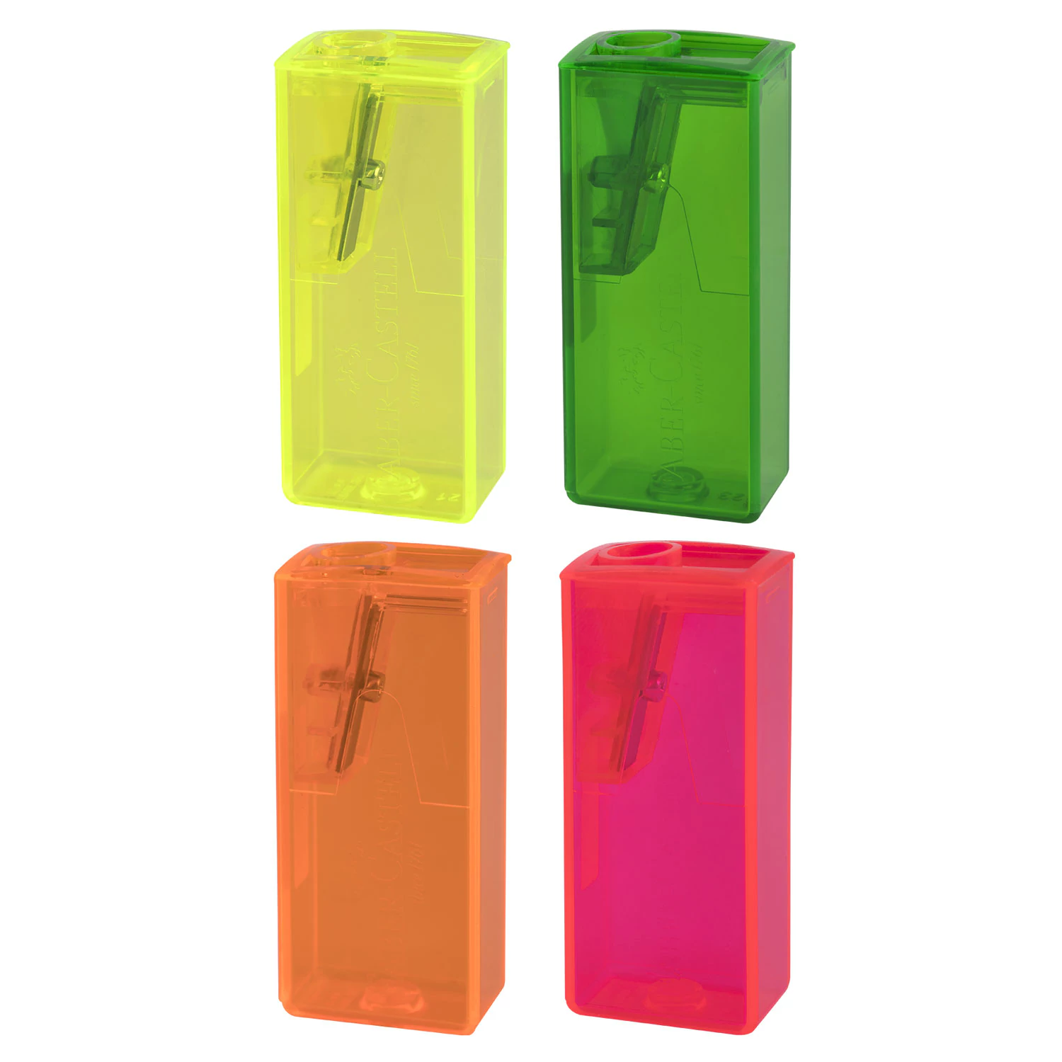 Точилка FABER-CASTELL, с контейнером, прямоугольная, пластиковая, детали флуоресцент ассорти, 581525 225196