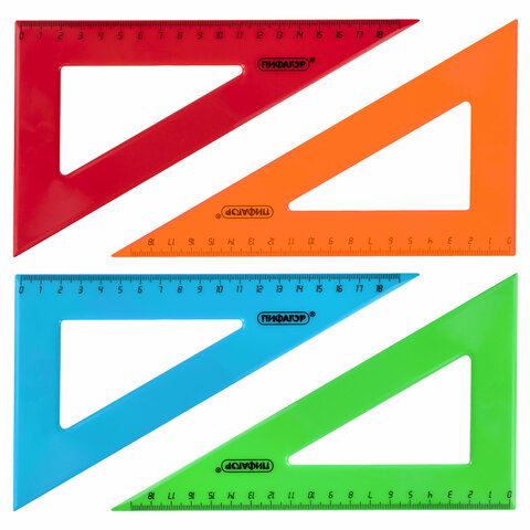 Треугольник пластиковый 30*18 см ПИФАГОР, непрозрачный,  ассорти, 210794