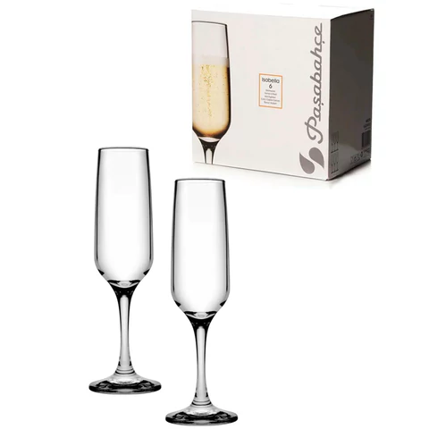 Бокал для шампанского на ножке узкий, 200 мл, КОМПЛЕКТ 6 штук, стекло, PASABAHCE "ИЗАБЕЛЛА", фирменная подарочная упаковка, 440270 700571 - МСК «Форвард»