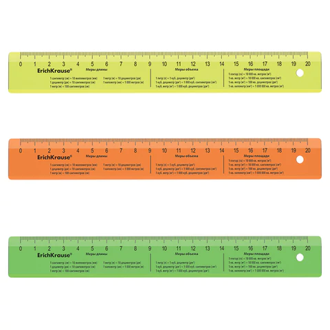 Линейка пластиковая 20 см, ERICH KRAUSE "NEON", с единицами измерения, ассорти, 55502 210809